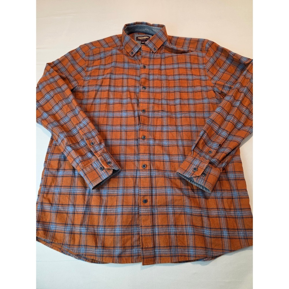 Johnston & Murphy Mens Large Orange Blue Plaid Flannel Button Down Shirt L